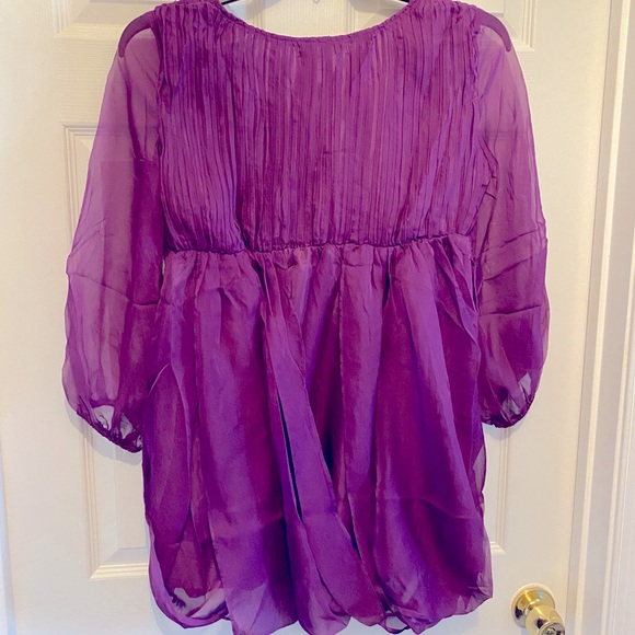 Chiffon Baby Doll Bubble Hem Mini Dress 3/4 Puff Sleeve in Purple NWT MED - Picture 9 of 16